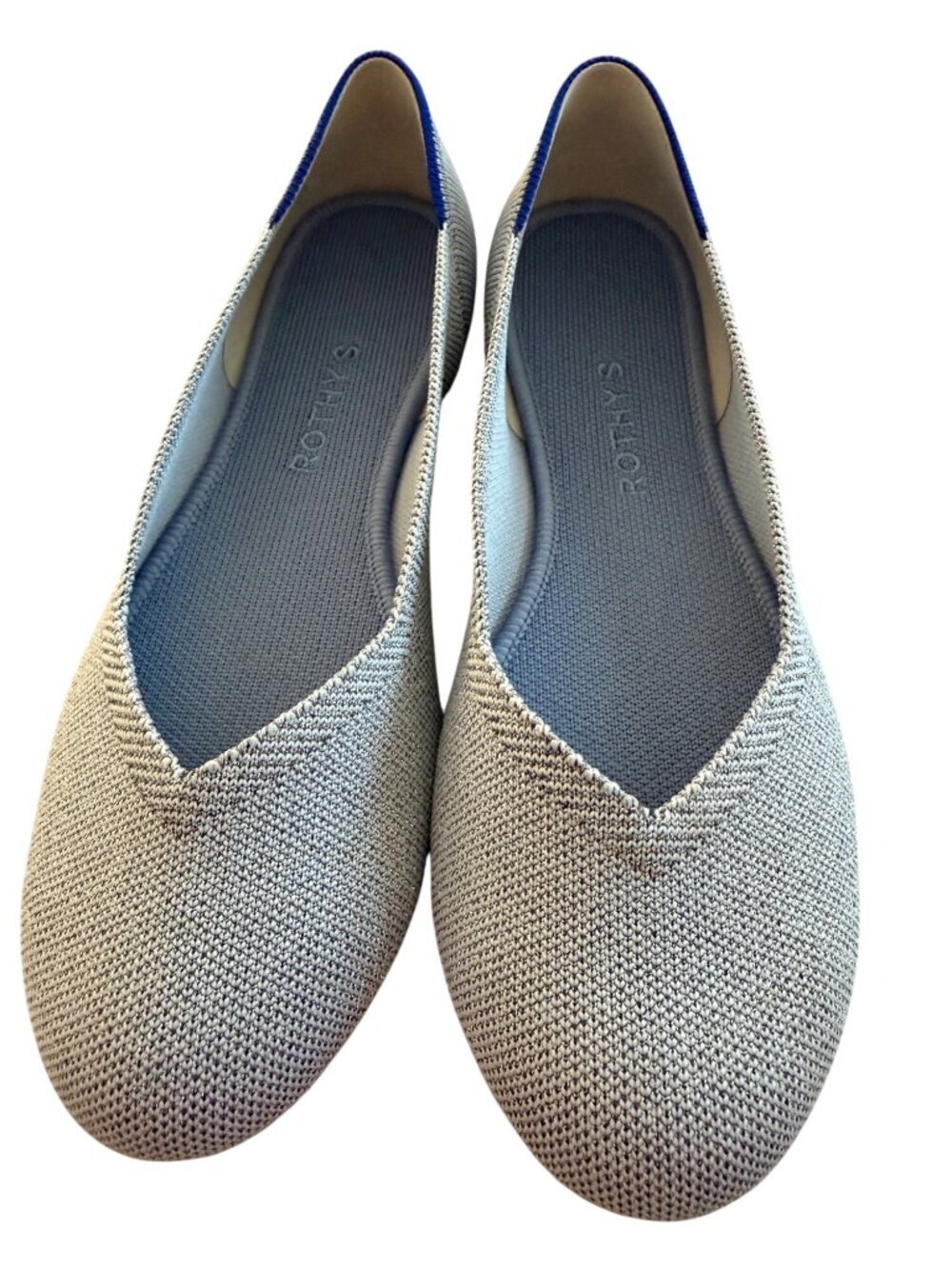 Rothys Womens Rounded-toe Ballet Flats Size 9 Wide Light Blue Metallic Sparkle